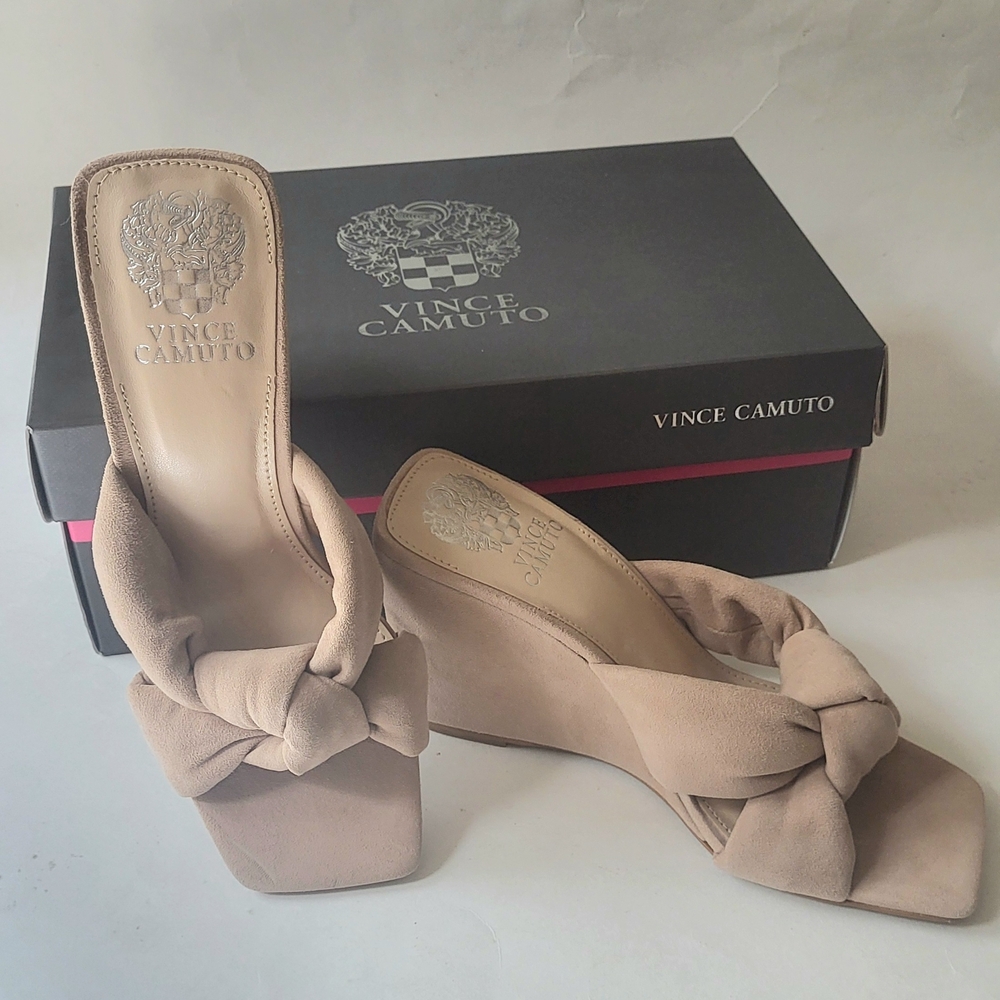 Vince Camuto Rennaya Suede Wedge Sandals Beige - Picture 5 of 10